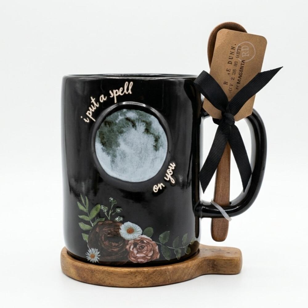 Rae Dunn Witchy "I Put A Spell On You" Mug Set Wood Coaster + Spoon